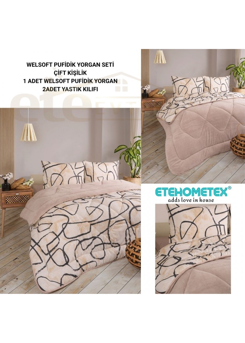 ETE HOMETEX ÇİFT KİŞİLİK LÜX WELSOFT YORGAN 195X215CM EFEKT BEJ 8696474231962 ETE HOMETEX ÇİFT KİŞİLİK LÜX WELSOFT YORGAN 195X215CM EFEKT BEJ 8696474231962